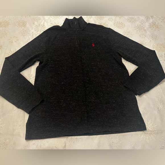 Polo by Ralph Lauren men’s dark gray ribbed 1/4 zip pullover sweater. Size small - Picture 1 of 5